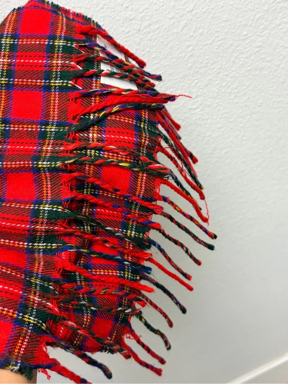 VTG Dior Red Tartan Plaid Fringe Scarf